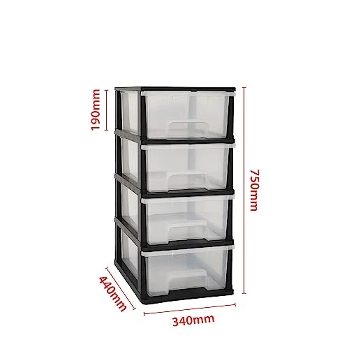 ABBAware Schubladenbox, Schubladen-Container auf Rädern, 4 große 17 Liter Schubladen, der Umwelt zuliebe aus recyclebarem PP Kunststoff, in schönen Farbvarianten, Rollcontainer, Organizer, Stapelboxen