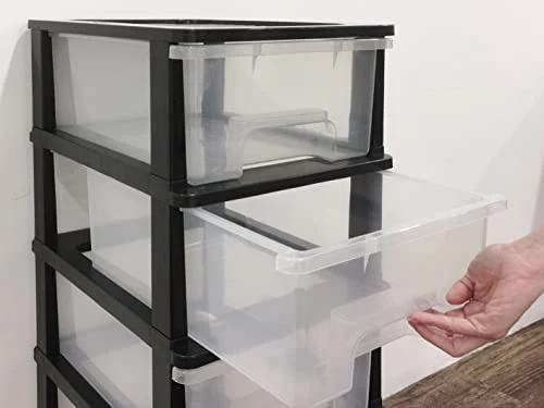 ABBAware Schubladenbox, Schubladen-Container auf Rädern, 4 große 17 Liter Schubladen, der Umwelt zuliebe aus recyclebarem PP Kunststoff, in schönen Farbvarianten, Rollcontainer, Organizer, Stapelboxen