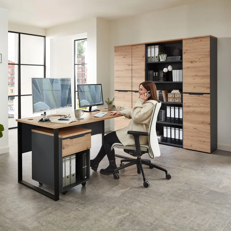MEMPHIS Aktenschrank in Artisan Eiche Optik, Graphit - Moderner Büroschrank mit 2 Türen - 75 x 197 x 38 cm (B/H/T)