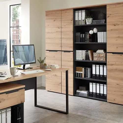 MEMPHIS Aktenschrank in Artisan Eiche Optik, Graphit - Moderner Büroschrank mit 2 Türen - 75 x 197 x 38 cm (B/H/T)