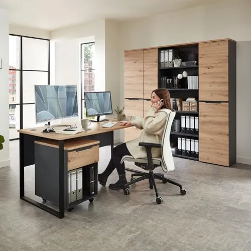 MEMPHIS Aktenschrank in Artisan Eiche Optik, Graphit - Moderner Büroschrank mit 2 Türen - 75 x 197 x 38 cm (B/H/T)