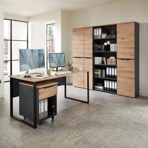 MEMPHIS Aktenschrank in Artisan Eiche Optik, Graphit - Moderner Büroschrank mit 2 Türen - 75 x 197 x 38 cm (B/H/T)