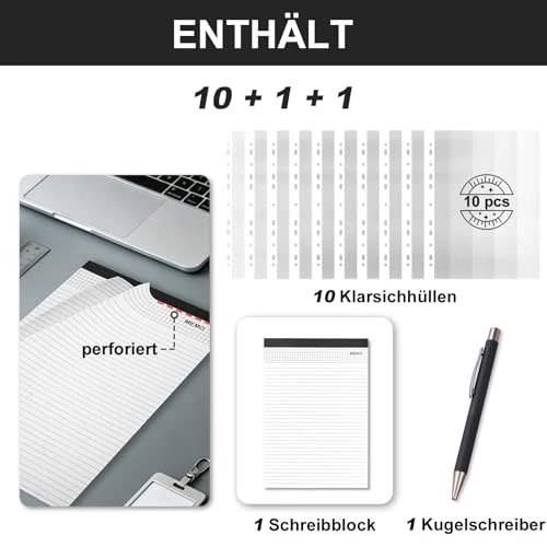 Leathario Konferenzmappe a4 mit Reißverschluss,Schreibmappe a4 mit 10 Dokumentenhüllen,Magnetgriff Arbeitsmappe mit 4 Ringbuch，Veganes Leder Mappe für Meetings,Behördengänge,Uni,Bewerbungsgespräche
