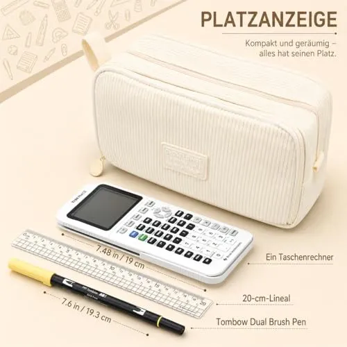 Generisch Federmäppchen Mäppchen Federmappe Federtasche Mäppchen Mädchen - Beige Federmäppchen Cord Mit 3 Fächern, GroßE KapazitäT für Schule Uni Büro