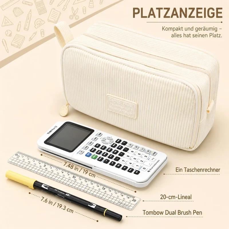 Generisch Federmäppchen Mäppchen Federmappe Federtasche Mäppchen Mädchen - Beige Federmäppchen Cord Mit 3 Fächern, GroßE KapazitäT für Schule Uni Büro