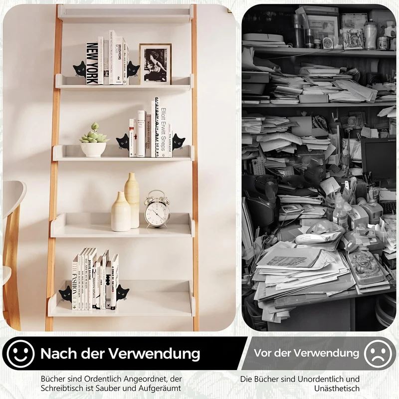 2 Stück Metall-Buchstütze, Katzenförmige Buchstützen, Kreative Buchstütze aus Metall in Katzenform, Buchstützen für Kinder, Geeignet für Bücherregale in Schulen, Büros und Kinderzimmern (Schwarz)