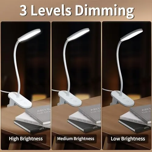 LQWELL® Klemmlampe Leselampe Bett, Dimmbare Klemmleuchte, 3 Helligkeitsstufen & 360° Flexible Klemme Schreibtischlampe für Heimbüro (Weiß)