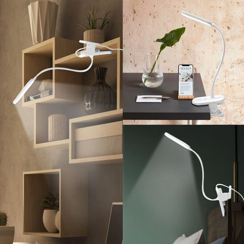 LQWELL® Klemmlampe Leselampe Bett, Dimmbare Klemmleuchte, 3 Helligkeitsstufen & 360° Flexible Klemme Schreibtischlampe für Heimbüro (Weiß)