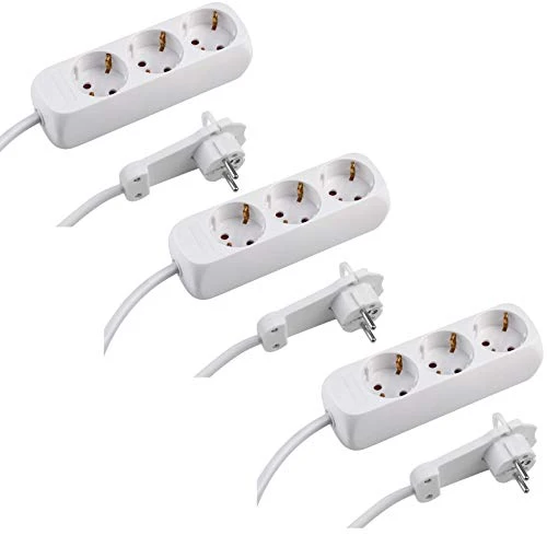 Meister Steckdosenleiste 3-fach - 3er Set - Extraflacher Stecker - 1,4 m Kabel - weiß - IP20 Innenbereich, Mehrfachsteckdose mit Flachstecker, Tischsteckdose, Steckerleiste, 7430180