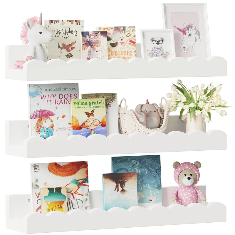 Wandregal 3er Set, Schweberegal für Kinderzimmer, Wolkenweiß