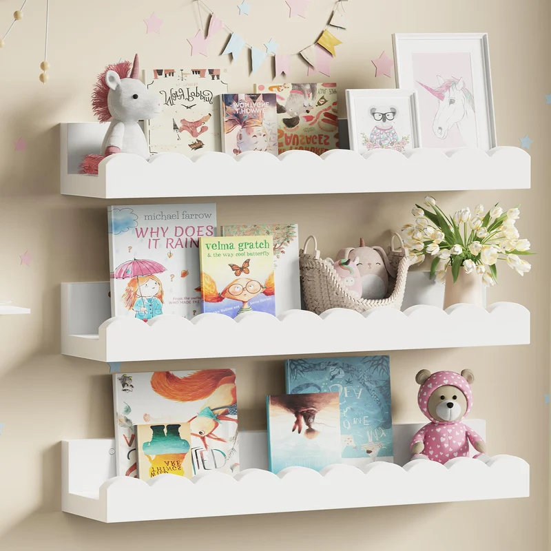 Wandregal 3er Set, Schweberegal für Kinderzimmer, Wolkenweiß