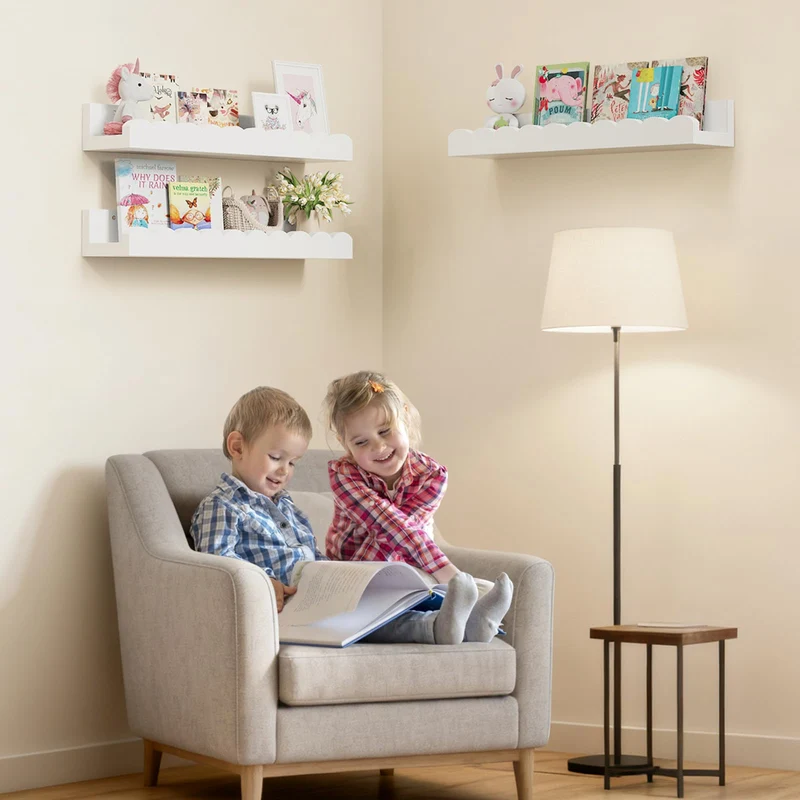 Wandregal 3er Set, Schweberegal für Kinderzimmer, Wolkenweiß