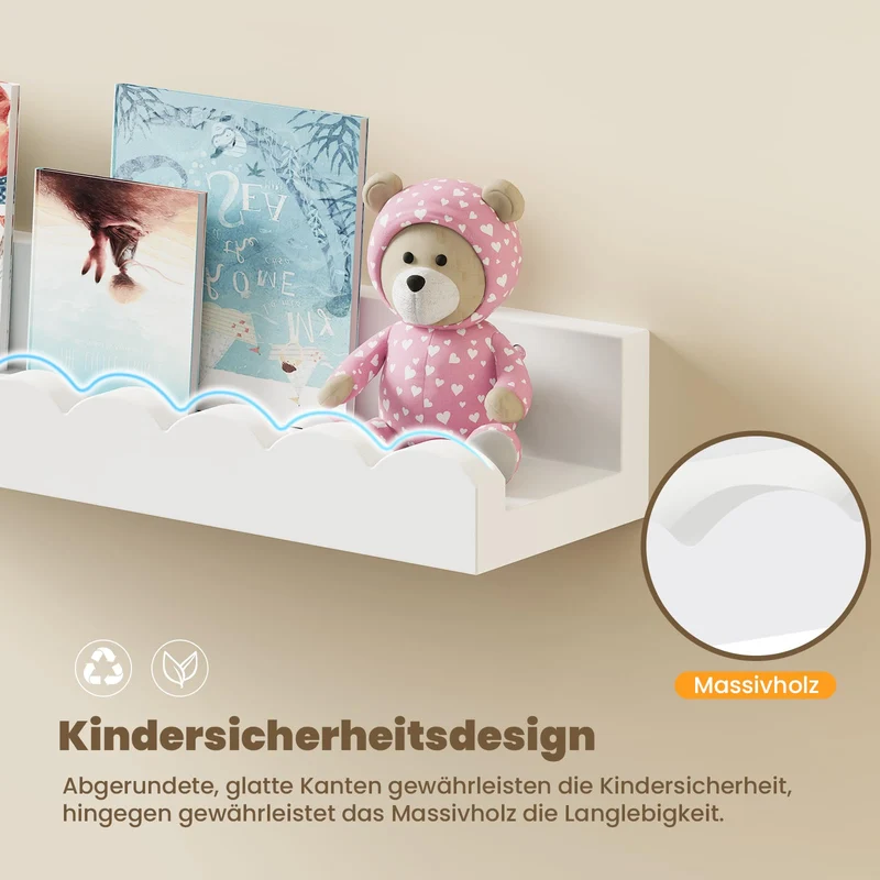 Wandregal 3er Set, Schweberegal für Kinderzimmer, Wolkenweiß