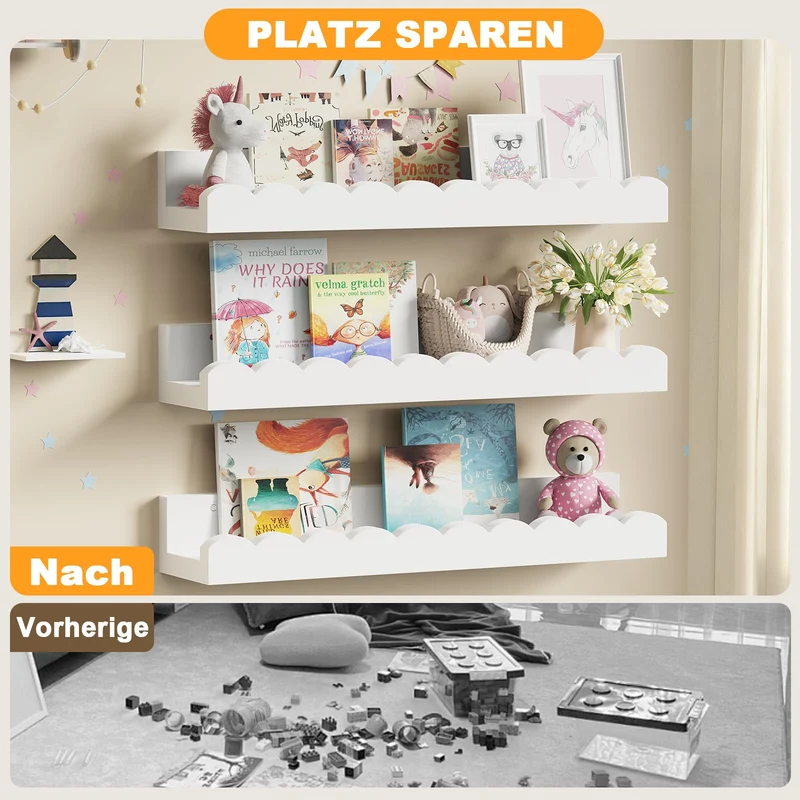 Wandregal 3er Set, Schweberegal für Kinderzimmer, Wolkenweiß