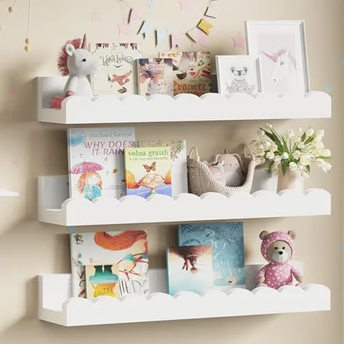 Wandregal 3er Set, Schweberegal für Kinderzimmer, Wolkenweiß