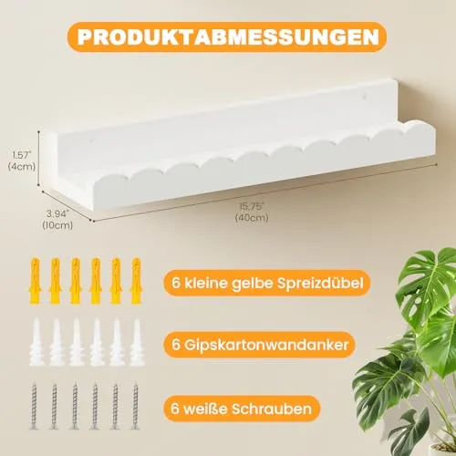 Wandregal 3er Set, Schweberegal für Kinderzimmer, Wolkenweiß
