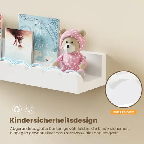 Wandregal 3er Set, Schweberegal für Kinderzimmer, Wolkenweiß