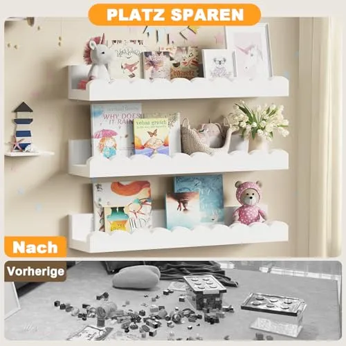 Wandregal 3er Set, Schweberegal für Kinderzimmer, Wolkenweiß