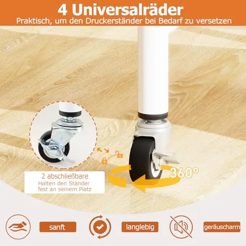 COSTWAY 3-stufiger Druckerständer höhenverstellbar, Druckerwagen mit Ablageflächen & Rollen, Aufbewahrungswagen mobil, Maschinenständer für 3D-Drucker, Faxgerät 49 x 40 x 77 cm (Weiß)