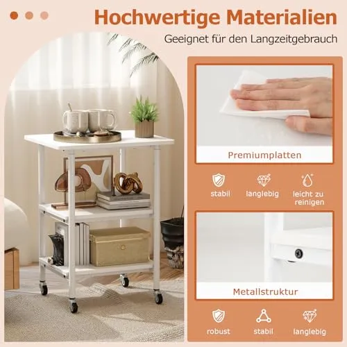 COSTWAY 3-stufiger Druckerständer höhenverstellbar, Druckerwagen mit Ablageflächen & Rollen, Aufbewahrungswagen mobil, Maschinenständer für 3D-Drucker, Faxgerät 49 x 40 x 77 cm (Weiß)