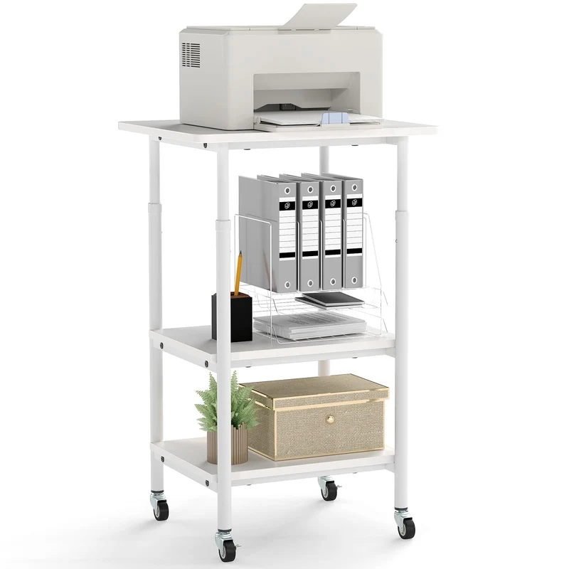 COSTWAY 3-stufiger Druckerständer höhenverstellbar, Druckerwagen mit Ablageflächen & Rollen, Aufbewahrungswagen mobil, Maschinenständer für 3D-Drucker, Faxgerät 49 x 40 x 77 cm (Weiß)