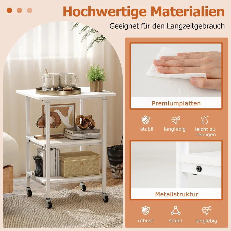 COSTWAY 3-stufiger Druckerständer höhenverstellbar, Druckerwagen mit Ablageflächen & Rollen, Aufbewahrungswagen mobil, Maschinenständer für 3D-Drucker, Faxgerät 49 x 40 x 77 cm (Weiß)