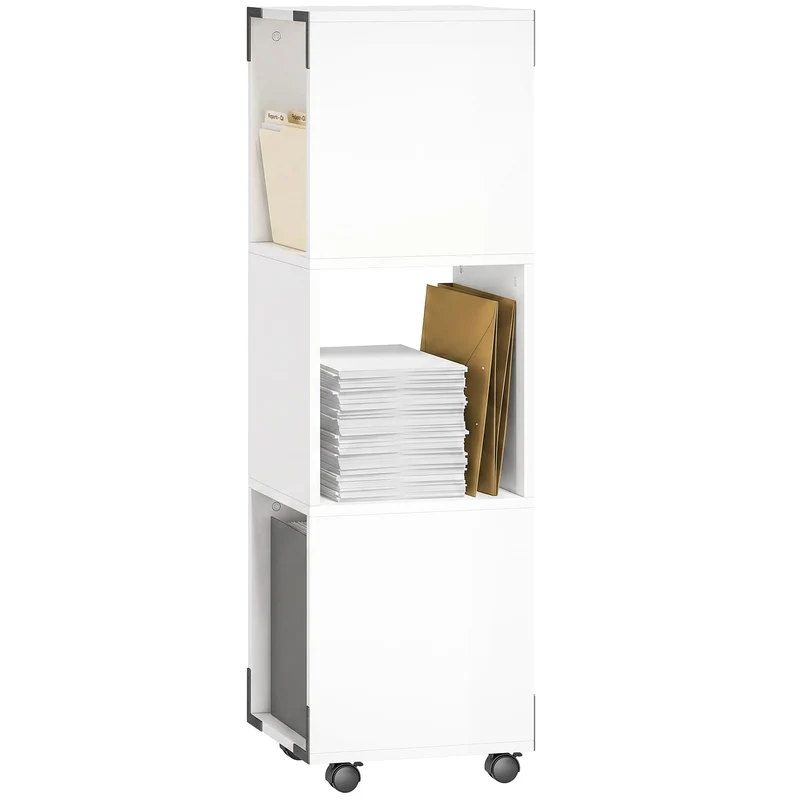 HOMCOM Rollcontainer mit 3 Offenen Fächern 33,5 x 33,5 x 111 cm Weiß