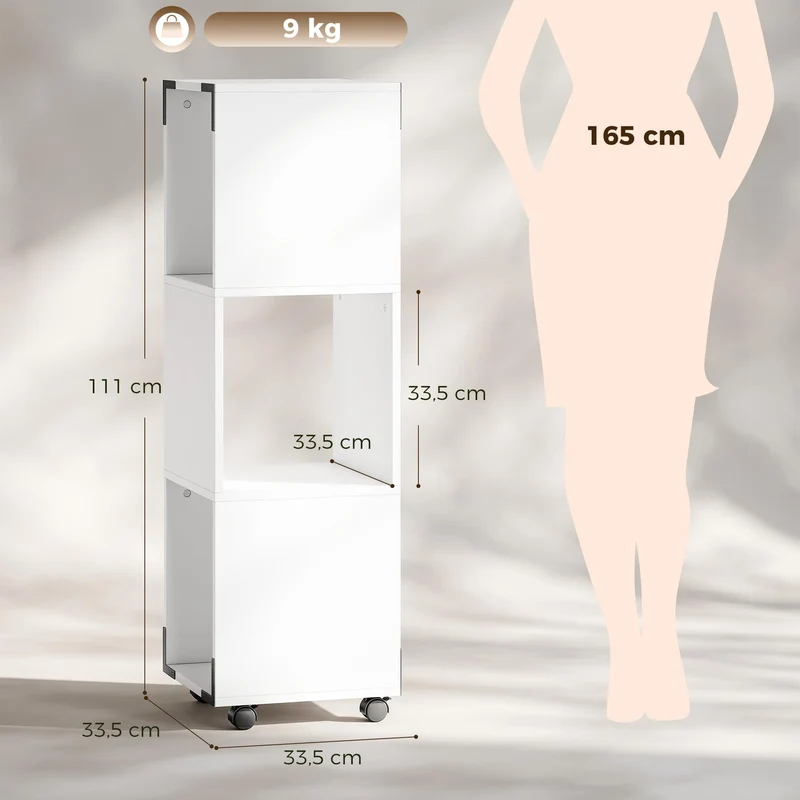 HOMCOM Rollcontainer mit 3 Offenen Fächern 33,5 x 33,5 x 111 cm Weiß