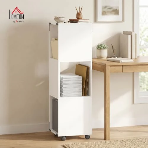 HOMCOM Rollcontainer mit 3 Offenen Fächern 33,5 x 33,5 x 111 cm Weiß