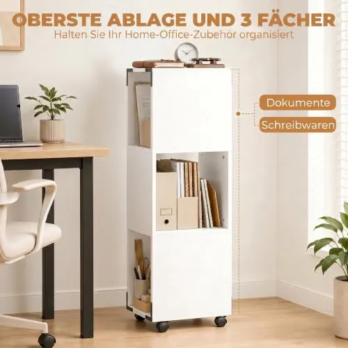 HOMCOM Rollcontainer mit 3 Offenen Fächern 33,5 x 33,5 x 111 cm Weiß