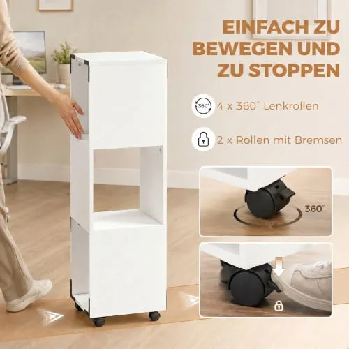 HOMCOM Rollcontainer mit 3 Offenen Fächern 33,5 x 33,5 x 111 cm Weiß