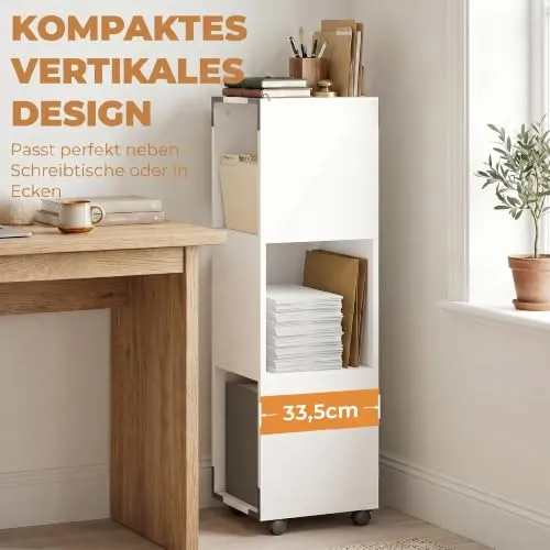 HOMCOM Rollcontainer mit 3 Offenen Fächern 33,5 x 33,5 x 111 cm Weiß