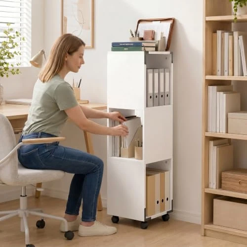 HOMCOM Rollcontainer mit 3 Offenen Fächern 33,5 x 33,5 x 111 cm Weiß