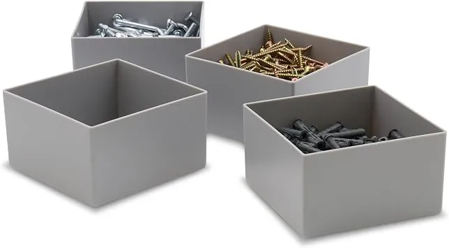1a-TopStore 10 Stk. Einsatzkästen Einsatzboxen Schubladen-Einsatzkasten Sortierboxen, 32 Größen, 5 Farben (grau, 108x108x63 mm)