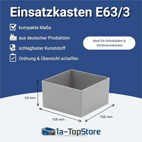 1a-TopStore 10 Stk. Einsatzkästen Einsatzboxen Schubladen-Einsatzkasten Sortierboxen, 32 Größen, 5 Farben (grau, 108x108x63 mm)