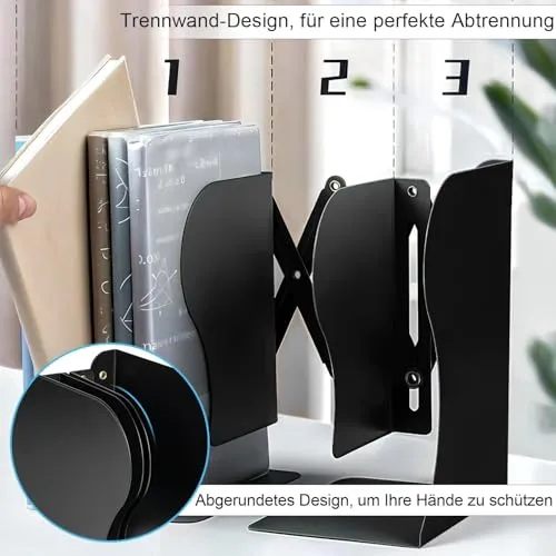 DARUITE Buchstütze, Verstellbar Buchstützen Metall, Schwarz