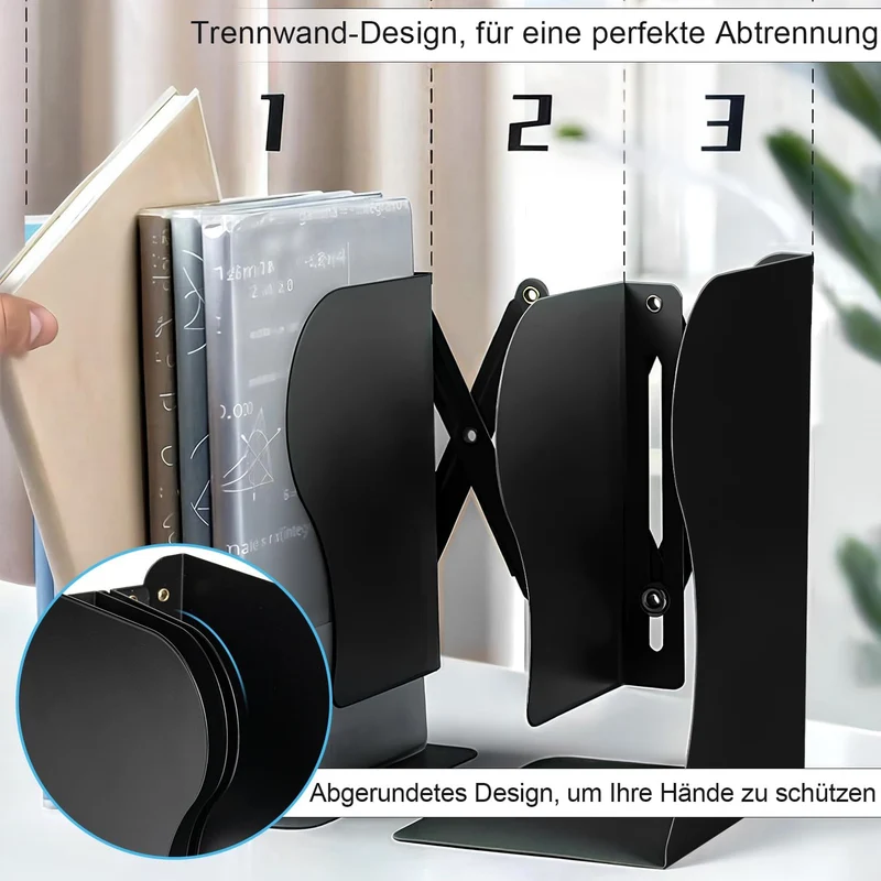 DARUITE Buchstütze, Verstellbar Buchstützen Metall, Schwarz