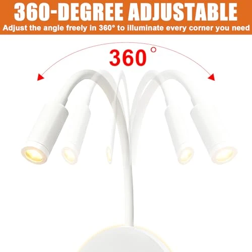 Leselampe Wandmontage, Schwanenhals Lampe Weiss, 360° Schwenkbar Schwanenhals mit Stecker, Dimmbar Bettleuchte Mit USB-Ladeanschluss, LED Wandlampe Leselicht für Schlafzimmer Hotels Nachttischlampe