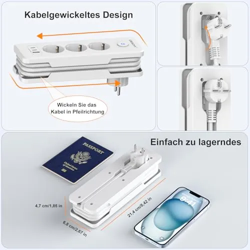 Steckdosenleiste 2 USB C(PD 20W) und 1 USB A, 3 Fach Mehrfachsteckdose