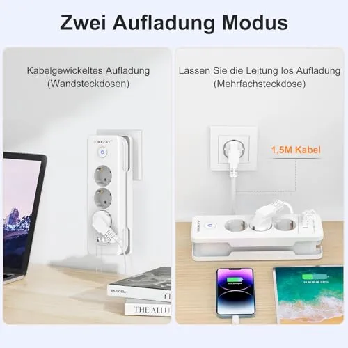 Steckdosenleiste 2 USB C(PD 20W) und 1 USB A, 3 Fach Mehrfachsteckdose