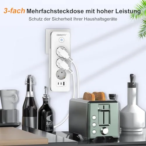 Steckdosenleiste 2 USB C(PD 20W) und 1 USB A, 3 Fach Mehrfachsteckdose