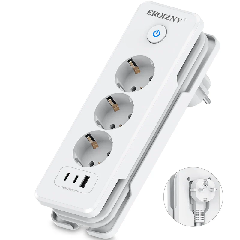 Steckdosenleiste 2 USB C(PD 20W) und 1 USB A, 3 Fach Mehrfachsteckdose
