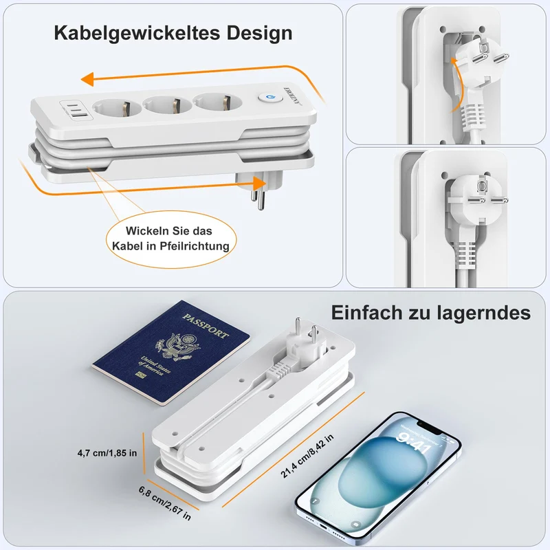 Steckdosenleiste 2 USB C(PD 20W) und 1 USB A, 3 Fach Mehrfachsteckdose