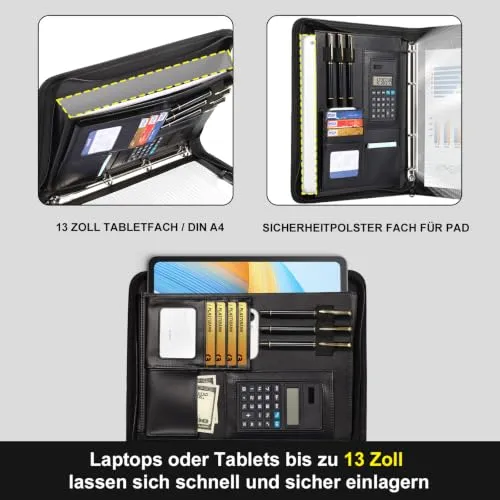 Cottoncode Schreibmappe A4 Leder mit Reißverschluss Dokumentenorganisation