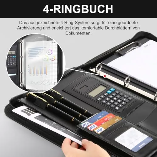 Cottoncode Schreibmappe A4 Leder mit Reißverschluss Dokumentenorganisation