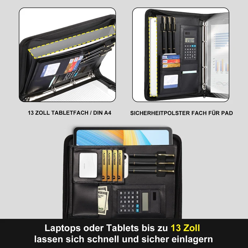 Cottoncode Schreibmappe A4 Leder mit Reißverschluss Dokumentenorganisation