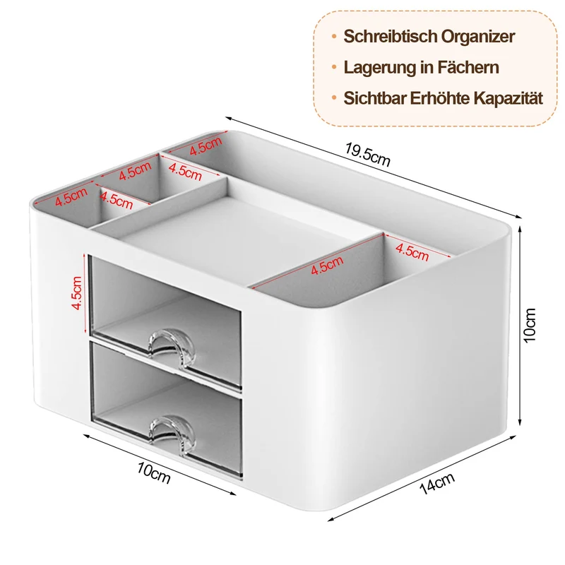 PAMIYO Schreibtisch Organizer 7 Fächer Plastik Büro Organizer, Multifunktionaler Stiftehalter Schreibtisch mit Schublade,Tisch Organizer aus Kunststoff, Stifteköcher für Büro Zuhause Schule (Weiß)