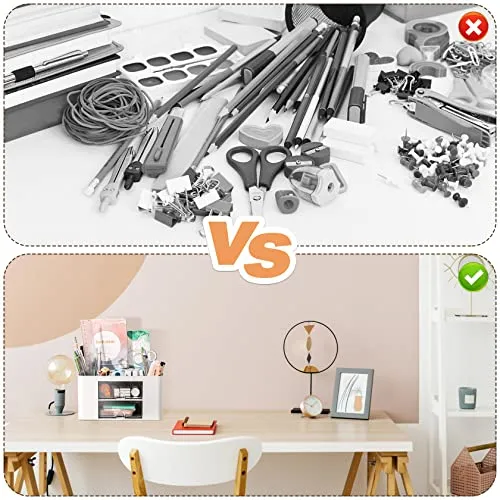 PAMIYO Schreibtisch Organizer 7 Fächer Plastik Büro Organizer, Multifunktionaler Stiftehalter Schreibtisch mit Schublade,Tisch Organizer aus Kunststoff, Stifteköcher für Büro Zuhause Schule (Weiß)