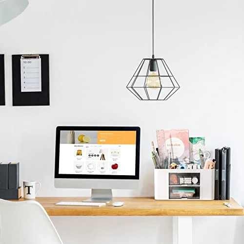 PAMIYO Schreibtisch Organizer 7 Fächer Plastik Büro Organizer, Multifunktionaler Stiftehalter Schreibtisch mit Schublade,Tisch Organizer aus Kunststoff, Stifteköcher für Büro Zuhause Schule (Weiß)