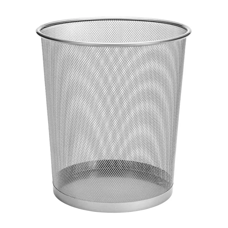 D.RECT KOMO Papierkorb, 12L Metall Abfalleimer Büro | Runder Mülleimer für Arbeitszimmer, Küche | Stabile Ausführung, 266x218x280 mm, Silber